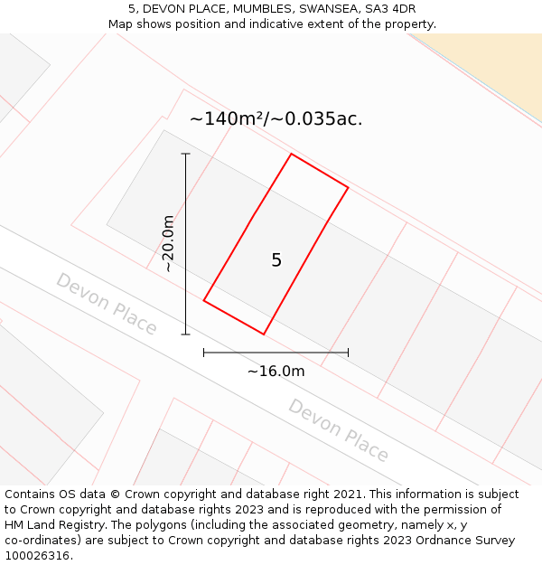 5, DEVON PLACE, MUMBLES, SWANSEA, SA3 4DR: Plot and title map