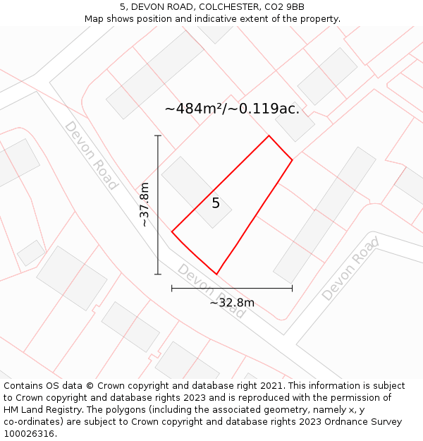 5, DEVON ROAD, COLCHESTER, CO2 9BB: Plot and title map