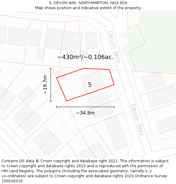 5, DEVON WAY, NORTHAMPTON, NN3 6DX: Plot and title map
