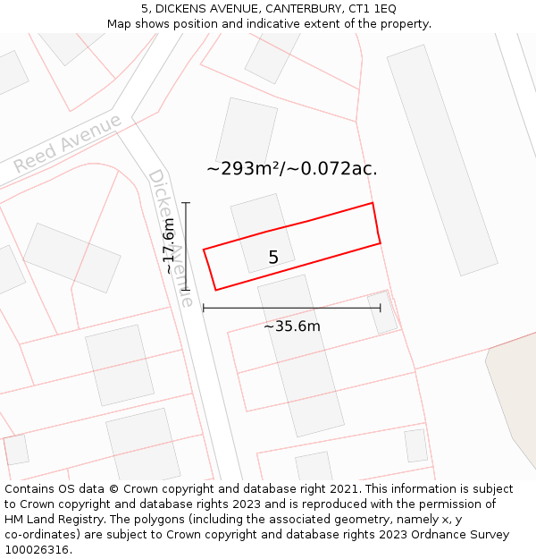 5, DICKENS AVENUE, CANTERBURY, CT1 1EQ: Plot and title map