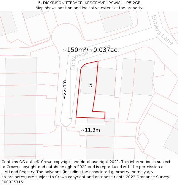 5, DICKINSON TERRACE, KESGRAVE, IPSWICH, IP5 2GR: Plot and title map