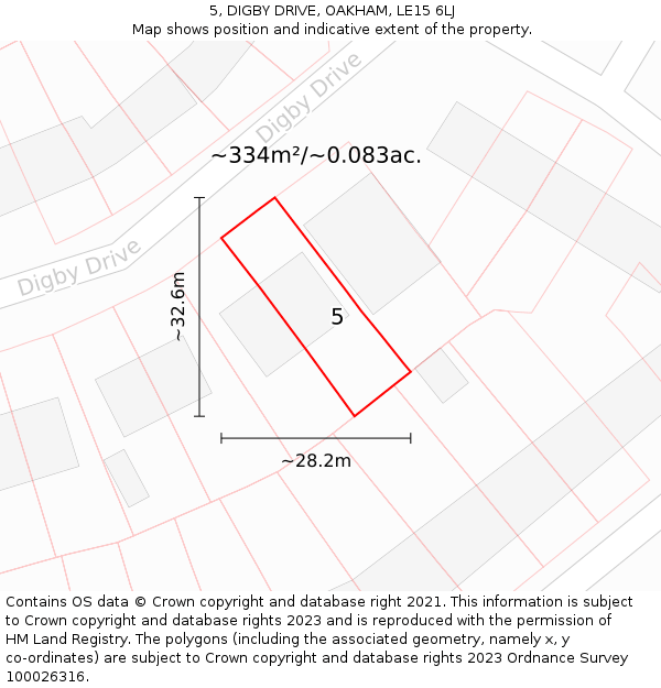5, DIGBY DRIVE, OAKHAM, LE15 6LJ: Plot and title map
