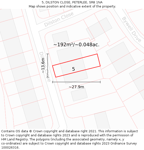 5, DILSTON CLOSE, PETERLEE, SR8 1NA: Plot and title map