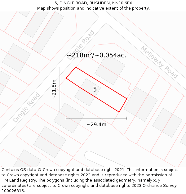 5, DINGLE ROAD, RUSHDEN, NN10 6RX: Plot and title map
