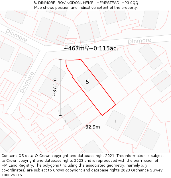 5, DINMORE, BOVINGDON, HEMEL HEMPSTEAD, HP3 0QQ: Plot and title map