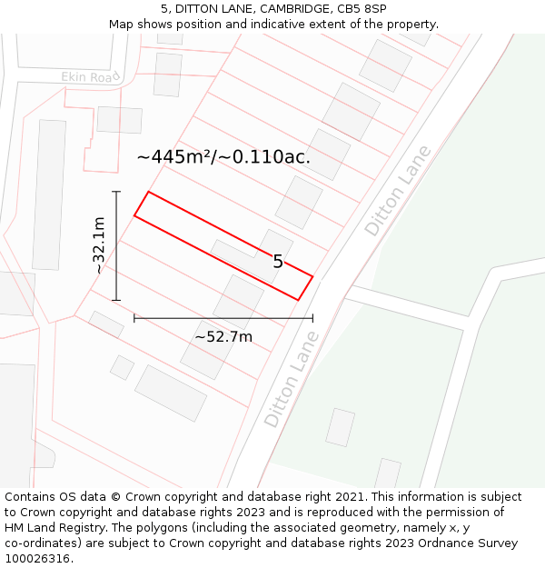 5, DITTON LANE, CAMBRIDGE, CB5 8SP: Plot and title map