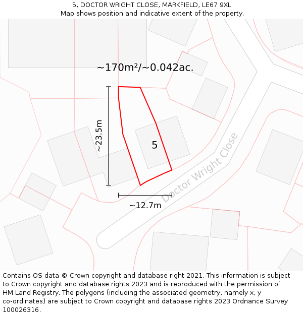 5, DOCTOR WRIGHT CLOSE, MARKFIELD, LE67 9XL: Plot and title map