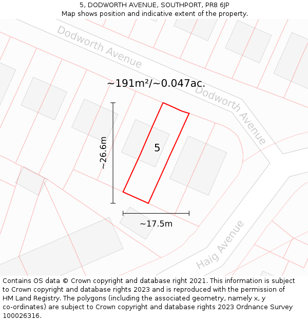 5, DODWORTH AVENUE, SOUTHPORT, PR8 6JP: Plot and title map