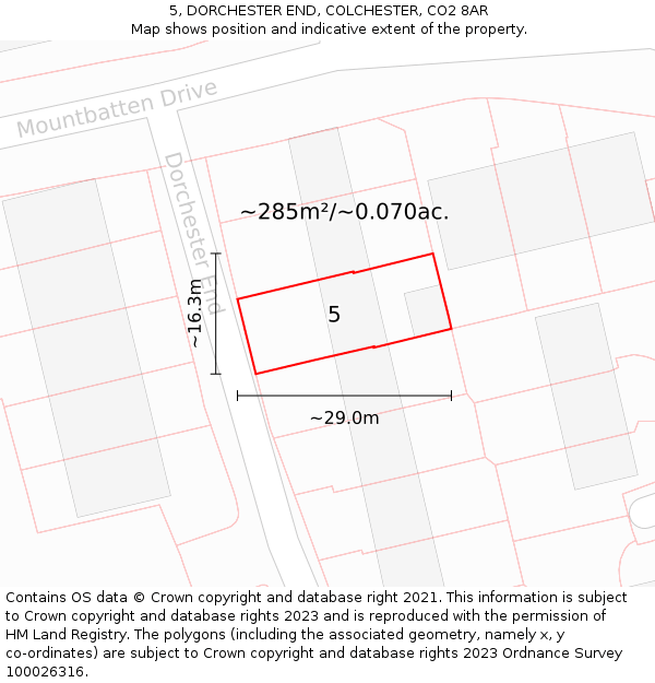 5, DORCHESTER END, COLCHESTER, CO2 8AR: Plot and title map