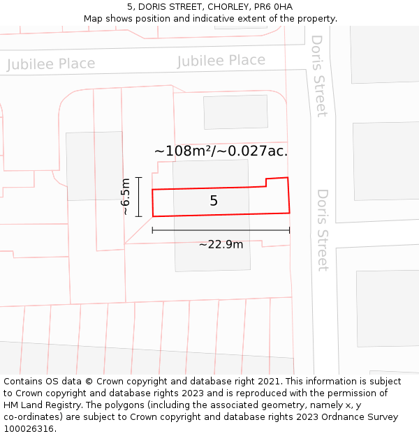 5, DORIS STREET, CHORLEY, PR6 0HA: Plot and title map