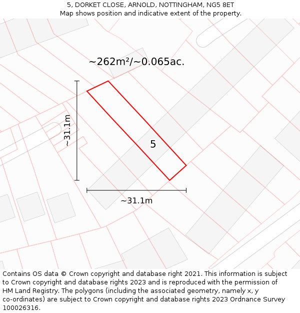 5, DORKET CLOSE, ARNOLD, NOTTINGHAM, NG5 8ET: Plot and title map