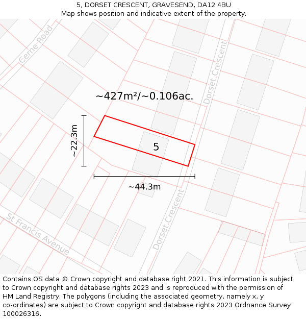 5, DORSET CRESCENT, GRAVESEND, DA12 4BU: Plot and title map