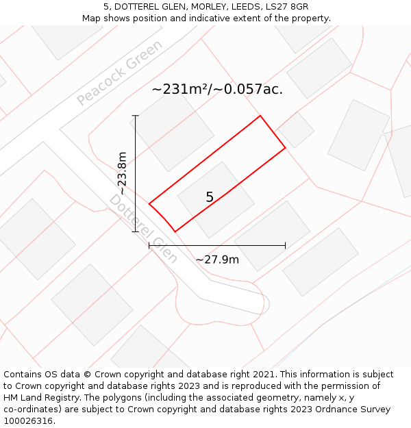 5, DOTTEREL GLEN, MORLEY, LEEDS, LS27 8GR: Plot and title map