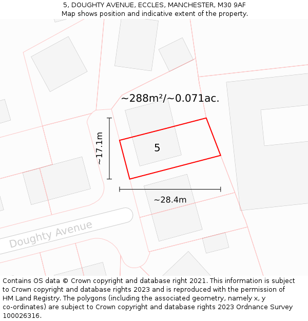 5, DOUGHTY AVENUE, ECCLES, MANCHESTER, M30 9AF: Plot and title map