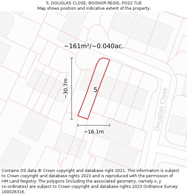 5, DOUGLAS CLOSE, BOGNOR REGIS, PO22 7UE: Plot and title map