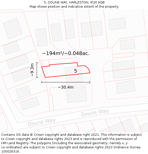 5, DOUNE WAY, HARLESTON, IP20 9QB: Plot and title map