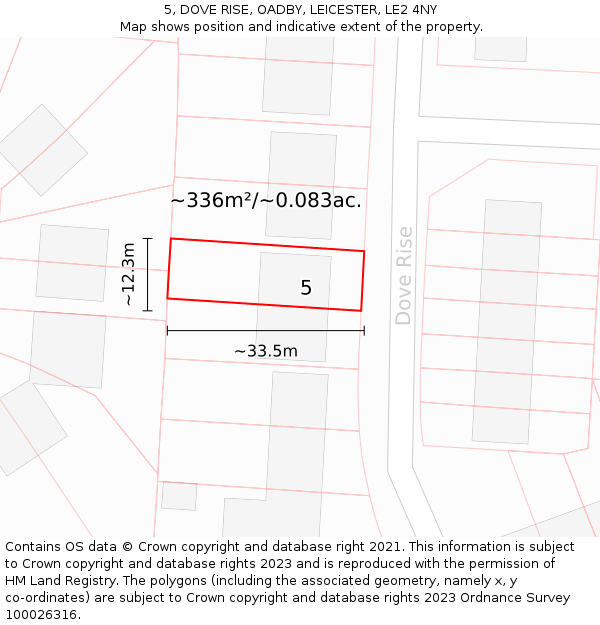 5, DOVE RISE, OADBY, LEICESTER, LE2 4NY: Plot and title map