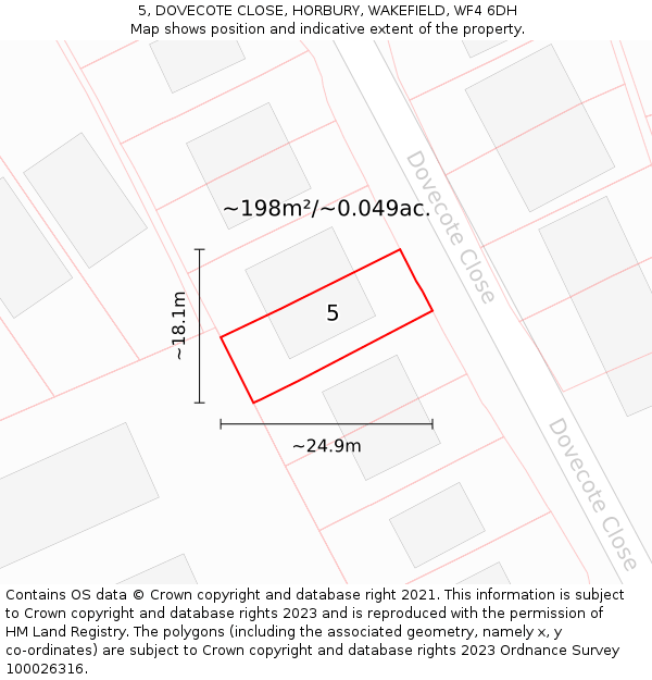 5, DOVECOTE CLOSE, HORBURY, WAKEFIELD, WF4 6DH: Plot and title map