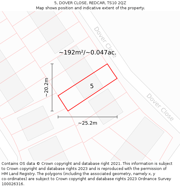 5, DOVER CLOSE, REDCAR, TS10 2QZ: Plot and title map