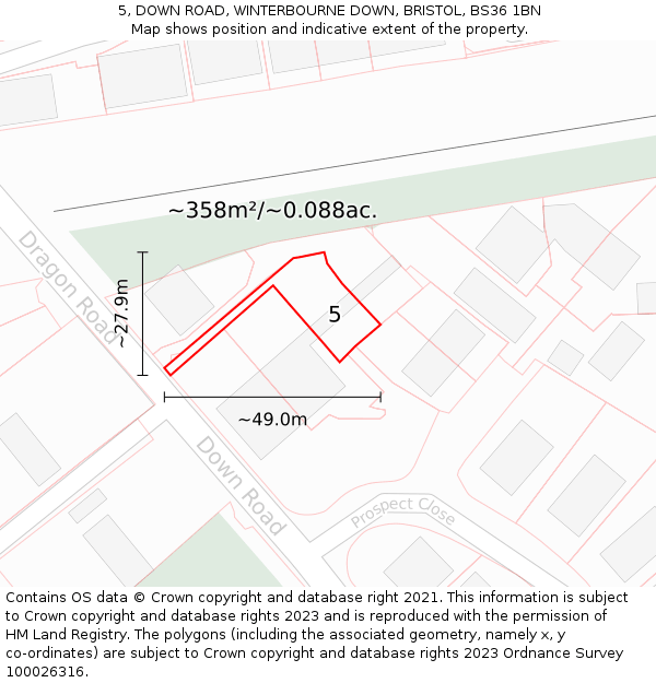 5, DOWN ROAD, WINTERBOURNE DOWN, BRISTOL, BS36 1BN: Plot and title map