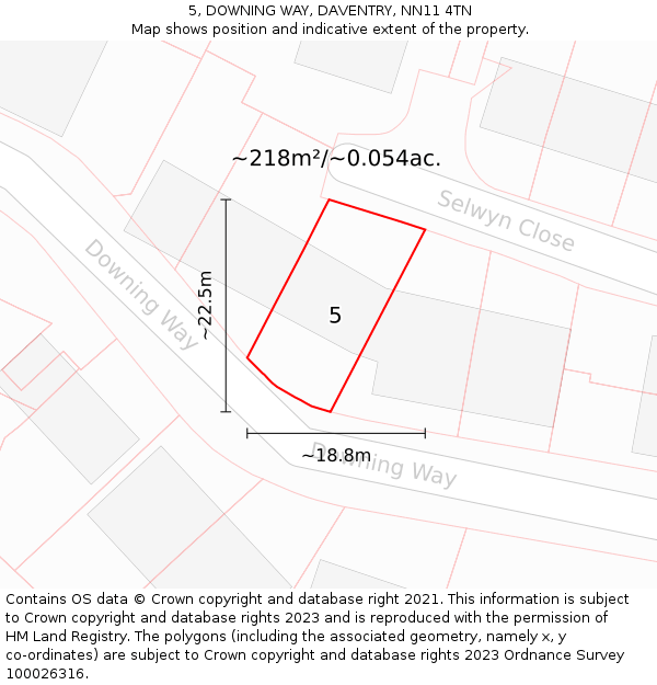 5, DOWNING WAY, DAVENTRY, NN11 4TN: Plot and title map