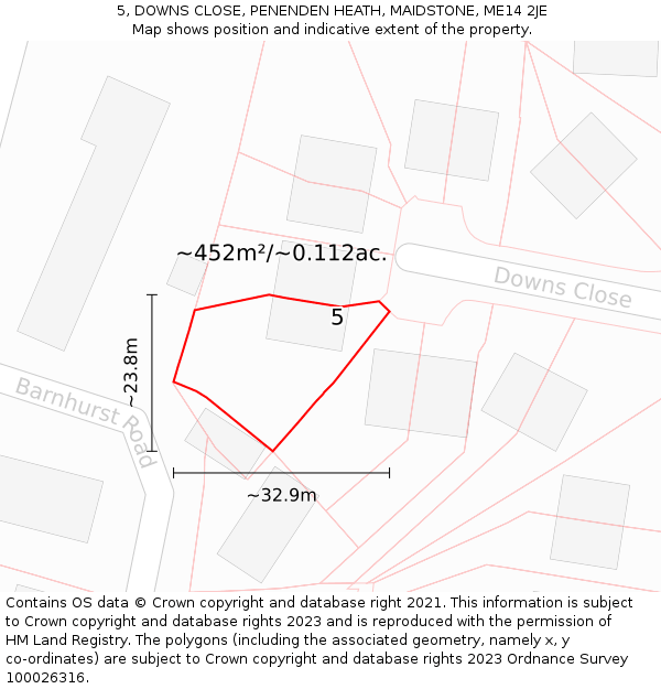 5, DOWNS CLOSE, PENENDEN HEATH, MAIDSTONE, ME14 2JE: Plot and title map