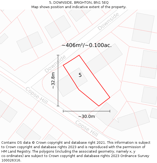 5, DOWNSIDE, BRIGHTON, BN1 5EQ: Plot and title map