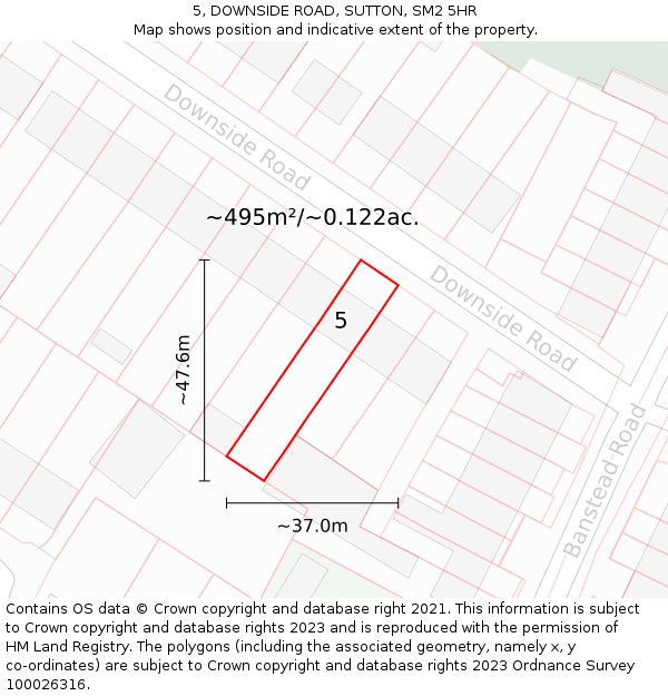 5, DOWNSIDE ROAD, SUTTON, SM2 5HR: Plot and title map