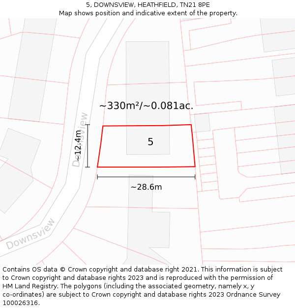 5, DOWNSVIEW, HEATHFIELD, TN21 8PE: Plot and title map