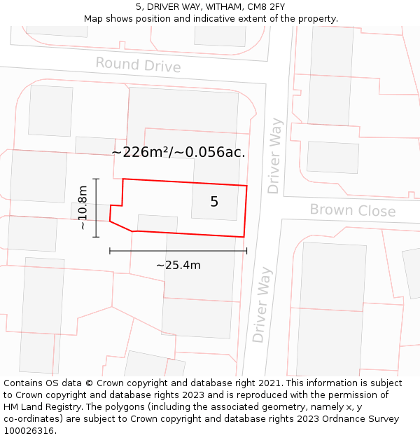 5, DRIVER WAY, WITHAM, CM8 2FY: Plot and title map