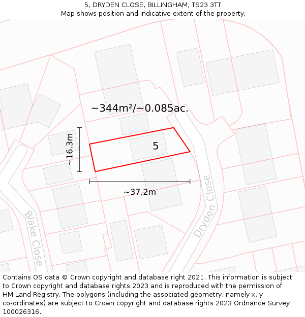 5, DRYDEN CLOSE, BILLINGHAM, TS23 3TT: Plot and title map