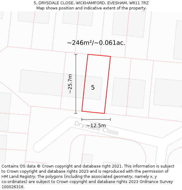 5, DRYSDALE CLOSE, WICKHAMFORD, EVESHAM, WR11 7RZ: Plot and title map