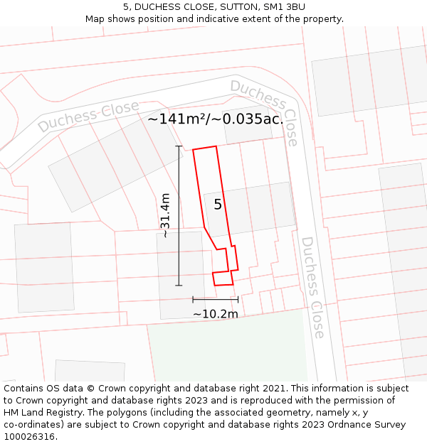5, DUCHESS CLOSE, SUTTON, SM1 3BU: Plot and title map