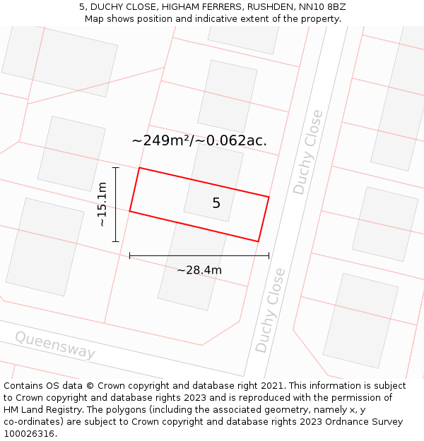 5, DUCHY CLOSE, HIGHAM FERRERS, RUSHDEN, NN10 8BZ: Plot and title map