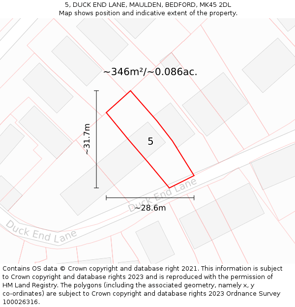 5, DUCK END LANE, MAULDEN, BEDFORD, MK45 2DL: Plot and title map