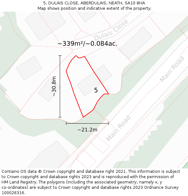 5, DULAIS CLOSE, ABERDULAIS, NEATH, SA10 8HA: Plot and title map
