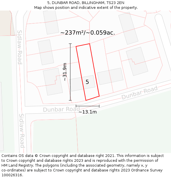 5, DUNBAR ROAD, BILLINGHAM, TS23 2EN: Plot and title map