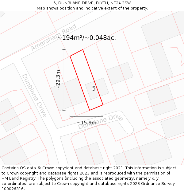 5, DUNBLANE DRIVE, BLYTH, NE24 3SW: Plot and title map