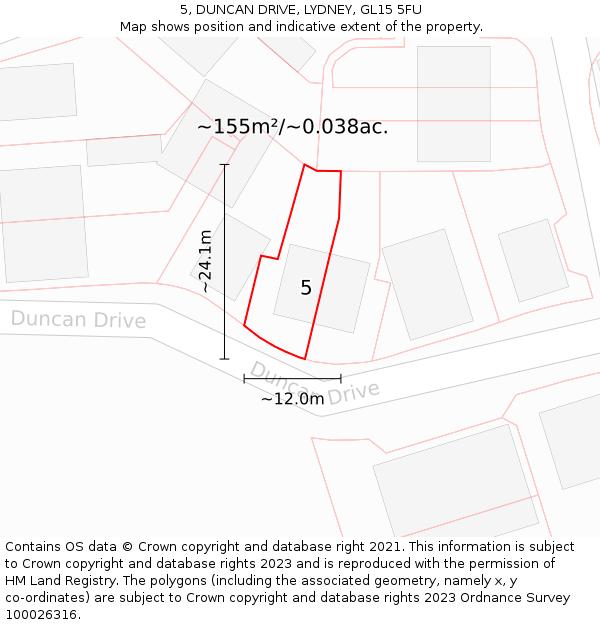 5, DUNCAN DRIVE, LYDNEY, GL15 5FU: Plot and title map