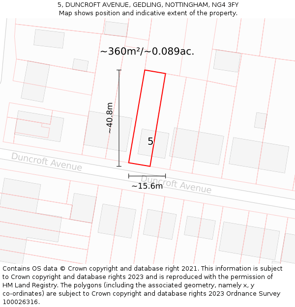 5, DUNCROFT AVENUE, GEDLING, NOTTINGHAM, NG4 3FY: Plot and title map