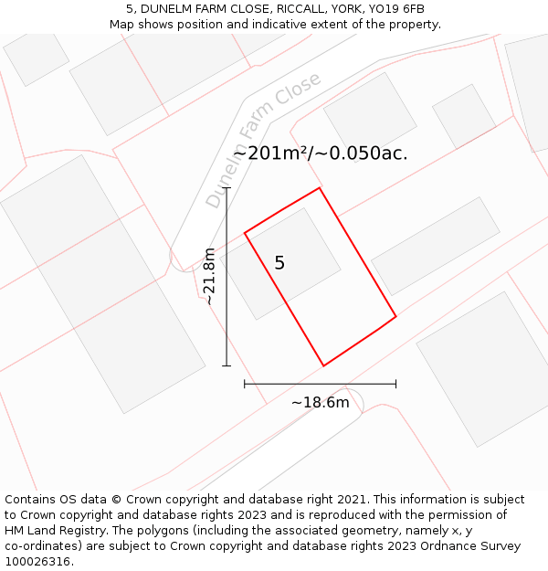 5, DUNELM FARM CLOSE, RICCALL, YORK, YO19 6FB: Plot and title map