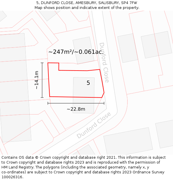 5, DUNFORD CLOSE, AMESBURY, SALISBURY, SP4 7FW: Plot and title map