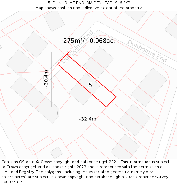5, DUNHOLME END, MAIDENHEAD, SL6 3YP: Plot and title map