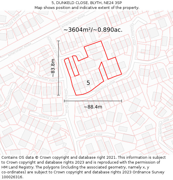 5, DUNKELD CLOSE, BLYTH, NE24 3SP: Plot and title map