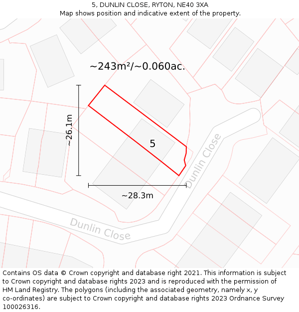 5, DUNLIN CLOSE, RYTON, NE40 3XA: Plot and title map