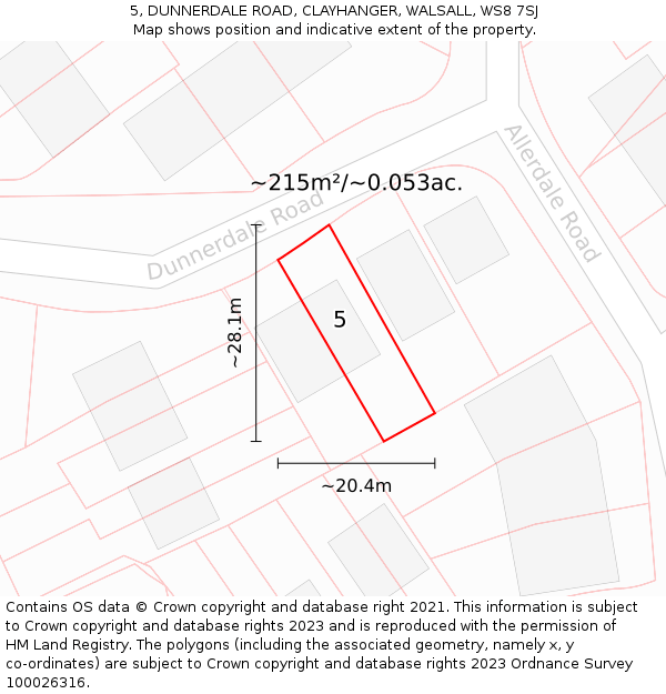 5, DUNNERDALE ROAD, CLAYHANGER, WALSALL, WS8 7SJ: Plot and title map