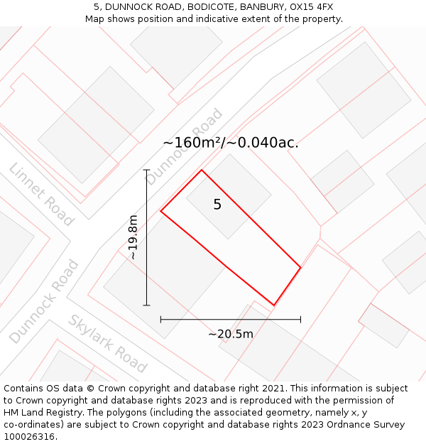 5, DUNNOCK ROAD, BODICOTE, BANBURY, OX15 4FX: Plot and title map