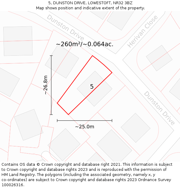 5, DUNSTON DRIVE, LOWESTOFT, NR32 3BZ: Plot and title map