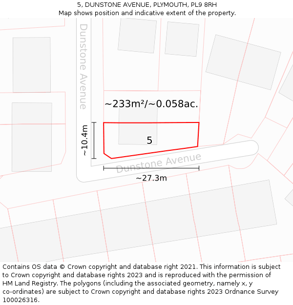 5, DUNSTONE AVENUE, PLYMOUTH, PL9 8RH: Plot and title map
