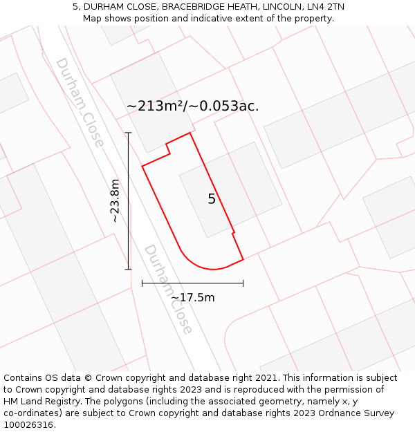 5, DURHAM CLOSE, BRACEBRIDGE HEATH, LINCOLN, LN4 2TN: Plot and title map